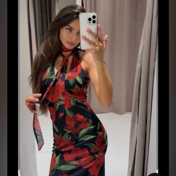 Zara Floral Print Tulle Scarf Dress - Picture 3 of 13